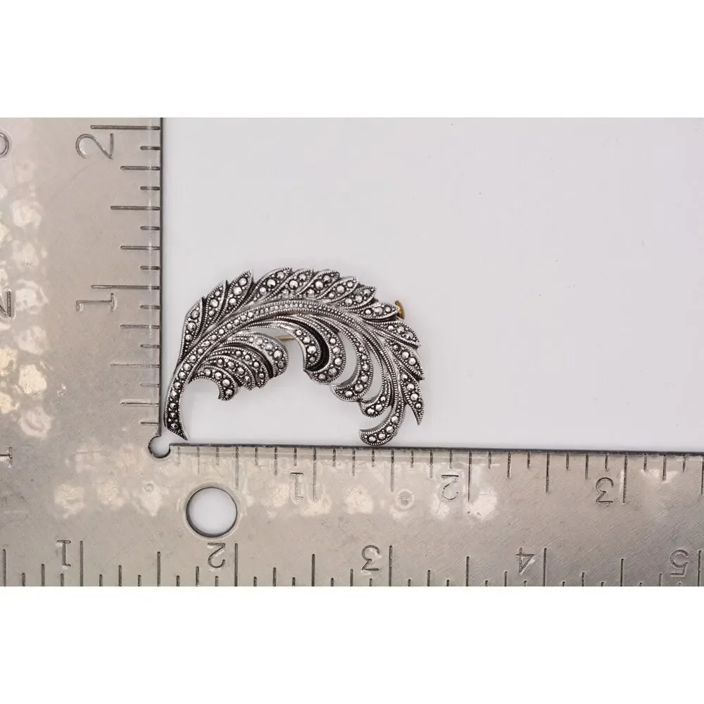 West Germany Vintage Leaf Pin Feather Brooch Silver Lightweight Signed 70s Bin5A
